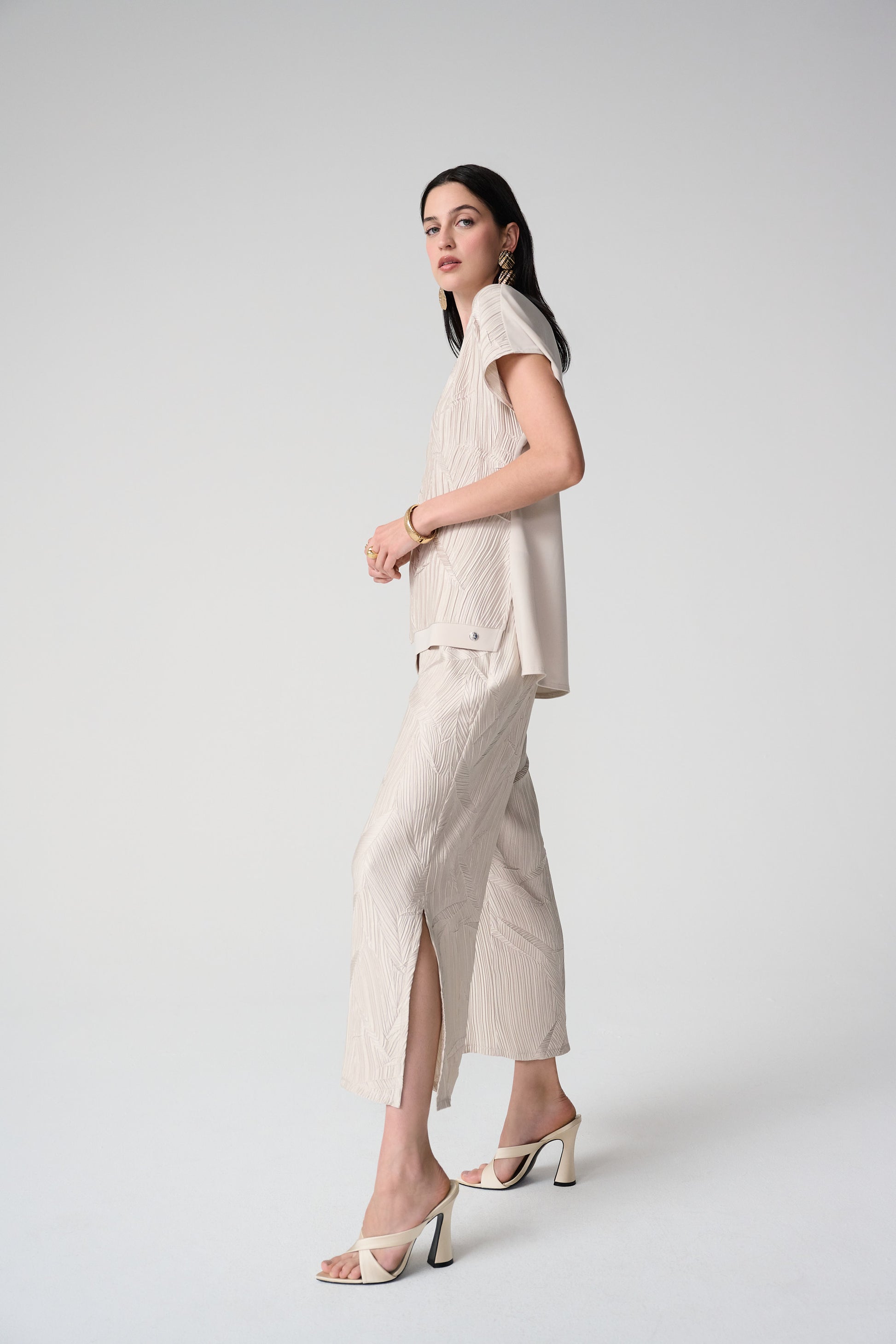 Joseph Ribkoff Pleated Satin Culotte Moonstone