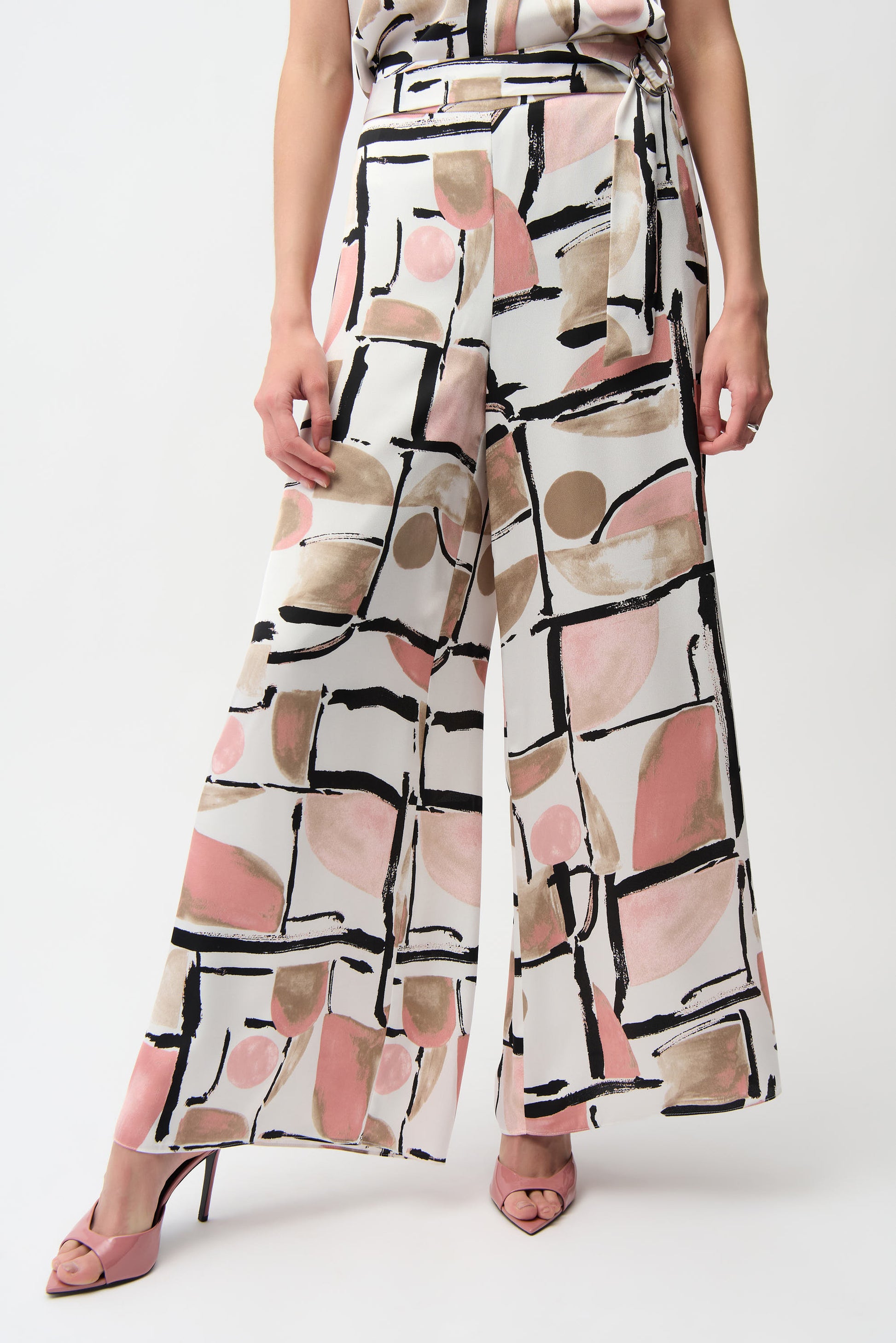 Joseph Ribkoff Abstract Print Wide Leg Trouser Vanilla/Multi