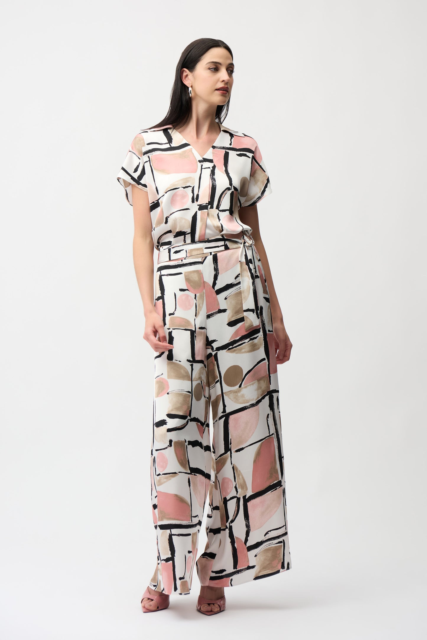 Joseph Ribkoff Abstract Print Wide Leg Trouser Vanilla/Multi