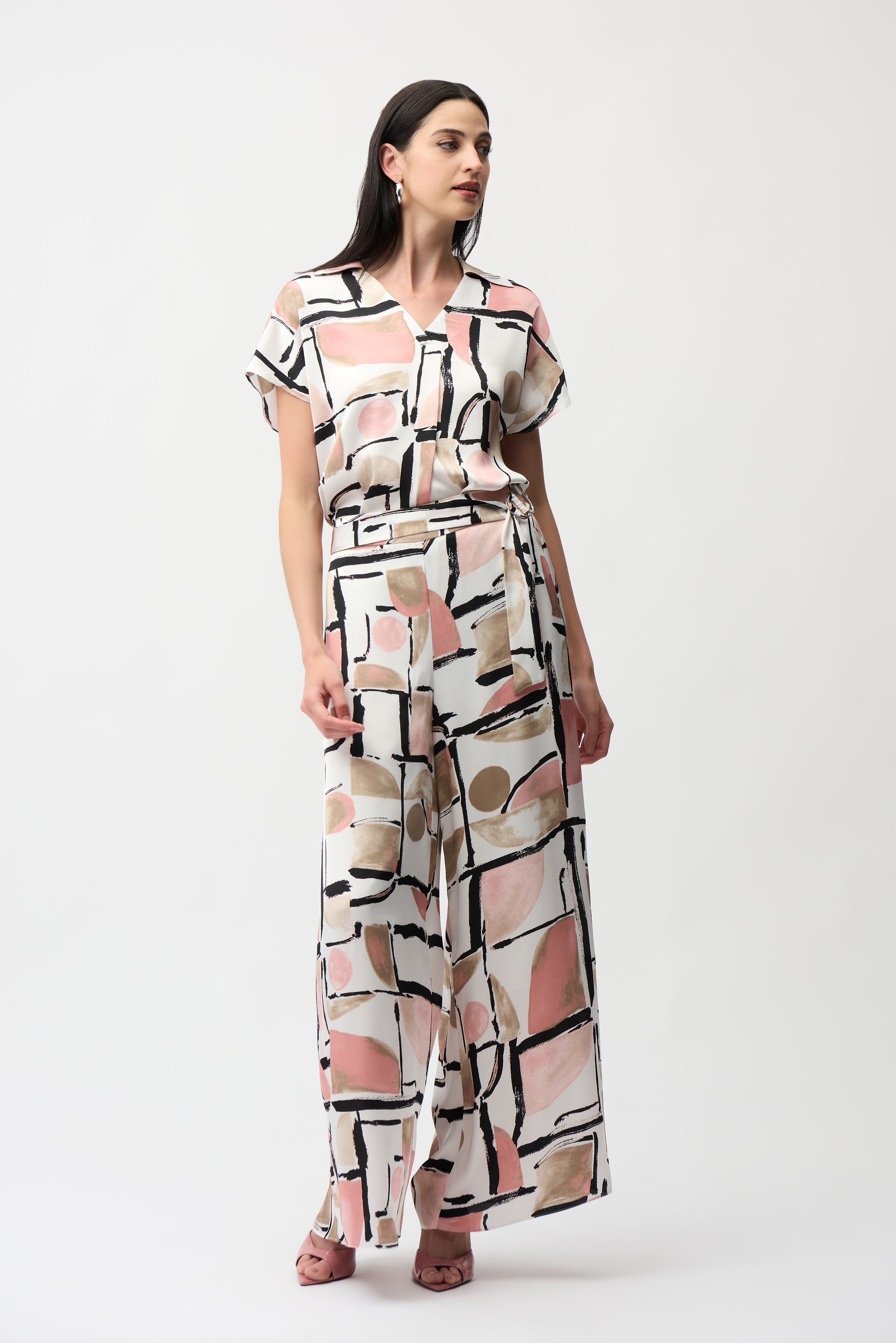 Joseph Ribkoff Abstract Print Wide Leg Trouser Vanilla/Multi