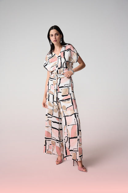 Joseph Ribkoff Abstract Print Wide Leg Trouser Vanilla/Multi