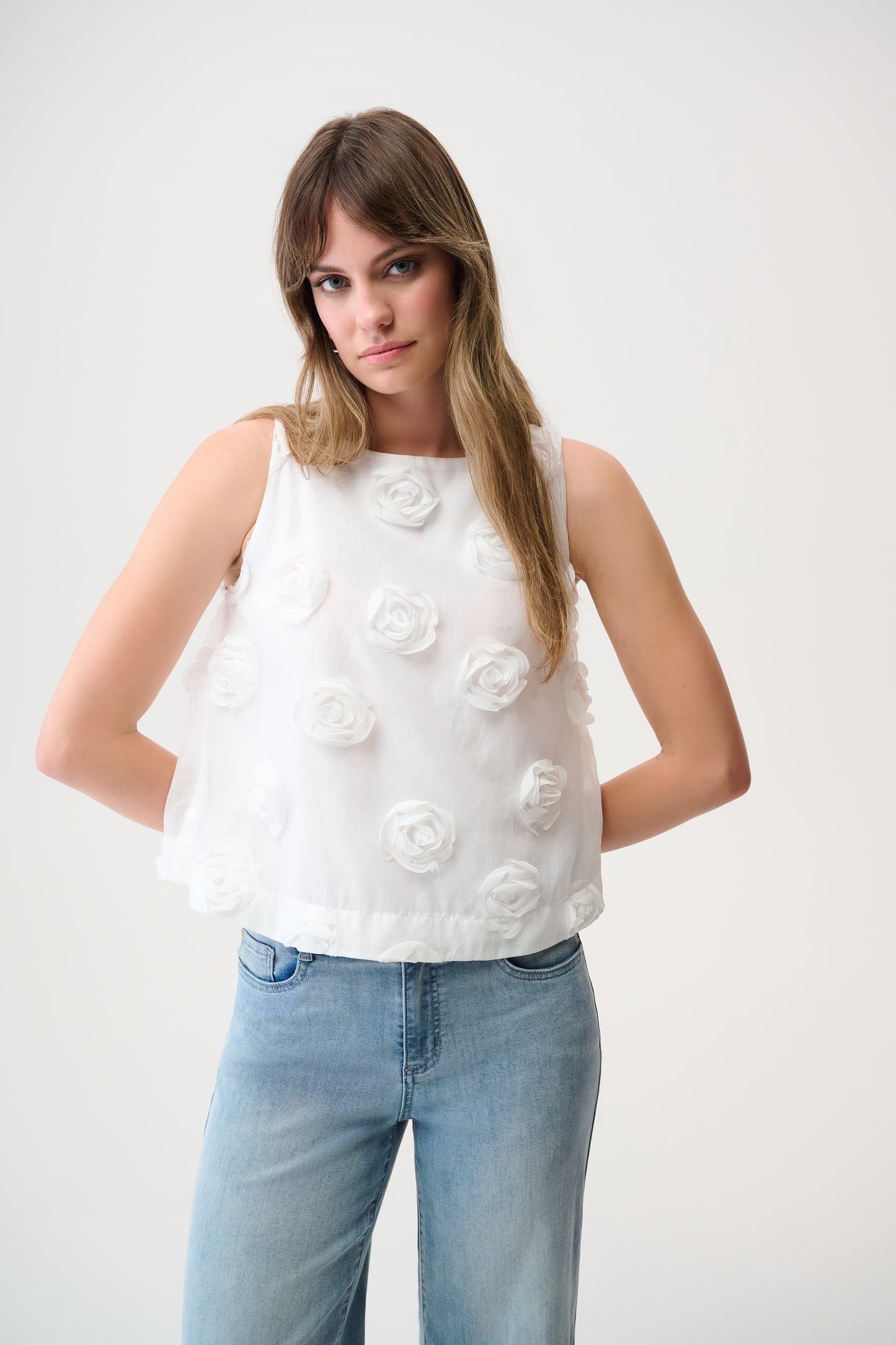 Joseph Ribkoff Sleeveless 3D Embroidery Top Off White