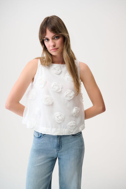 Joseph Ribkoff Sleeveless 3D Embroidery Top Off White
