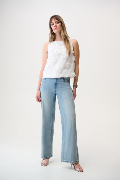 Joseph Ribkoff Sleeveless 3D Embroidery Top Off White