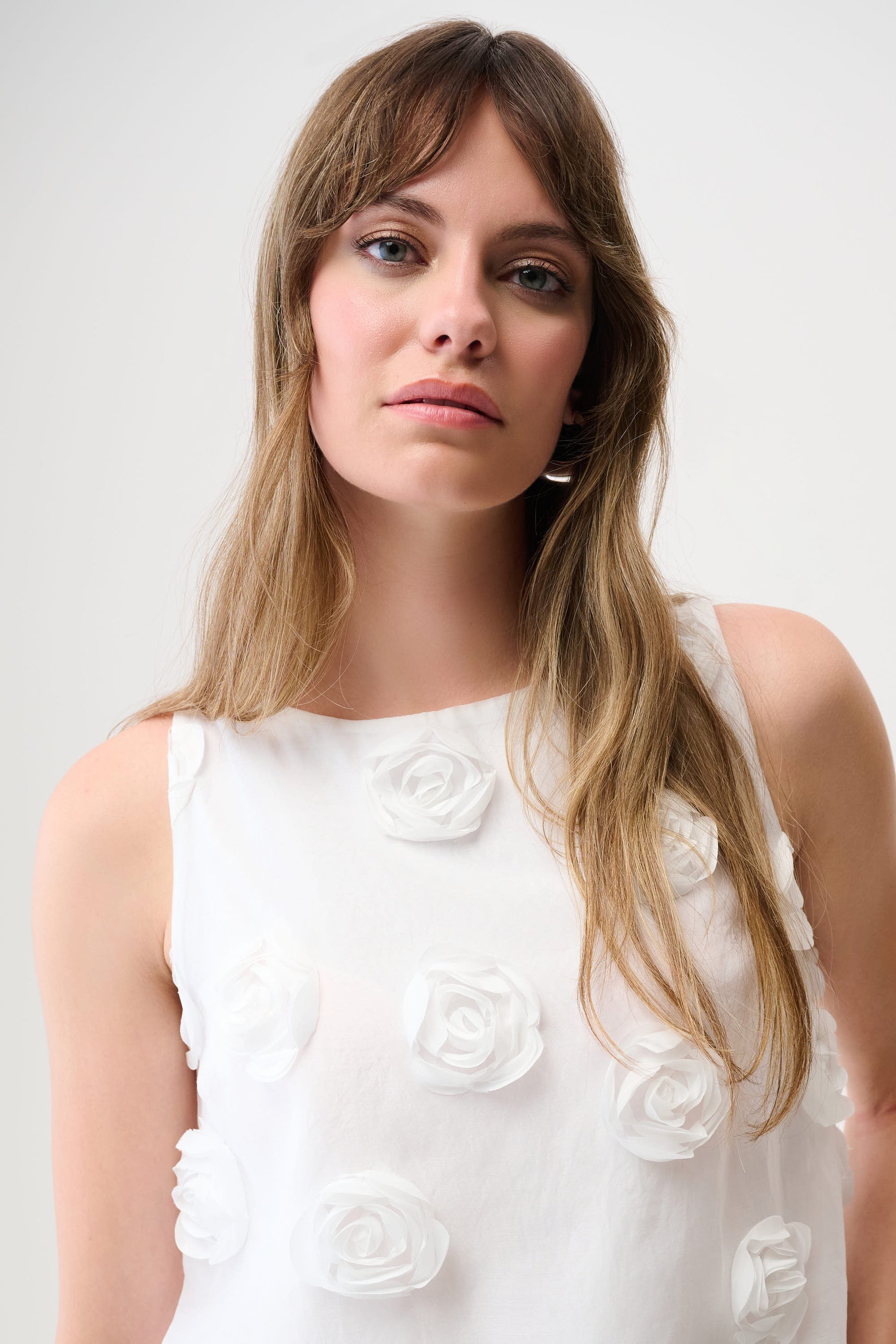 Joseph Ribkoff Sleeveless 3D Embroidery Top Off White