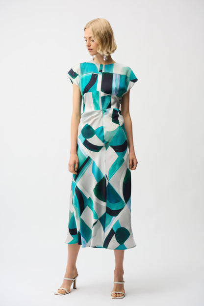 Joseph Ribkoff Satin Geometric Print Green/Multi