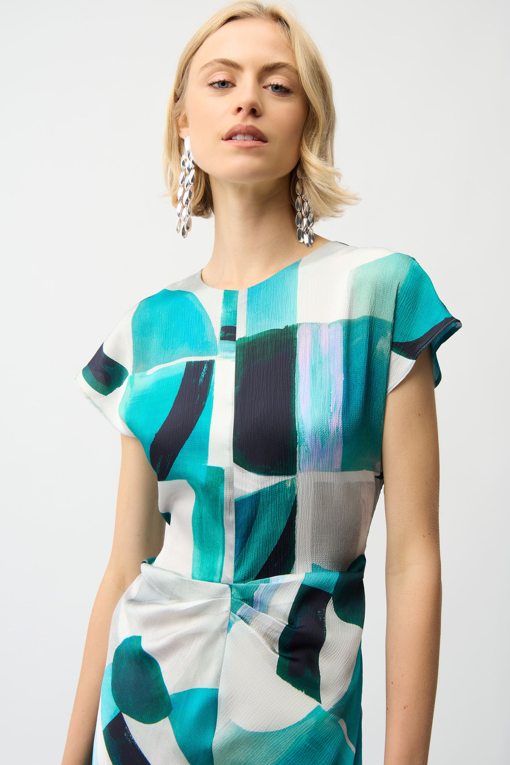 Joseph Ribkoff Satin Geometric Print Green/Multi