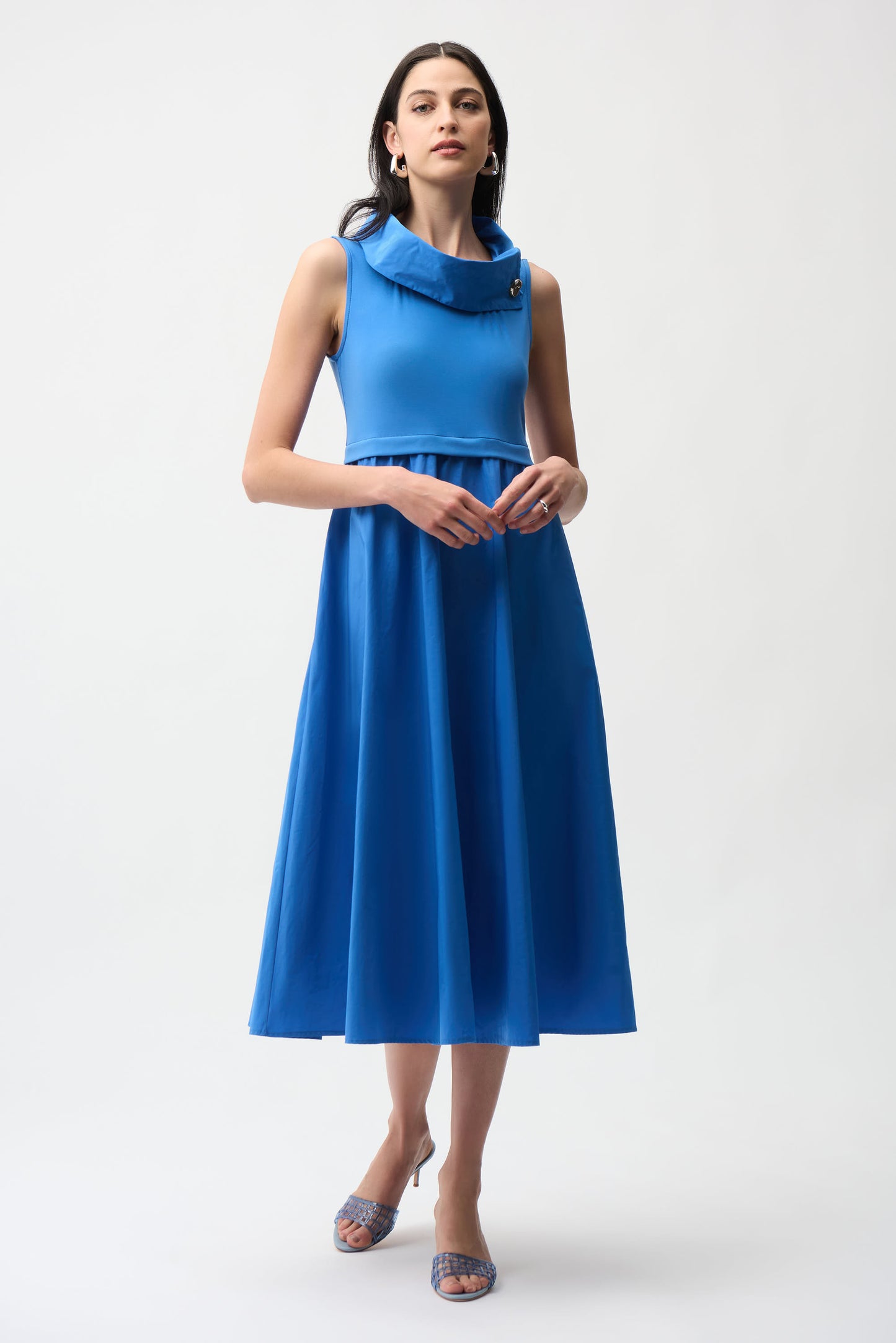 Joseph Ribkoff Silky Knit Dress With Shawl Collar-Harbor Blue
