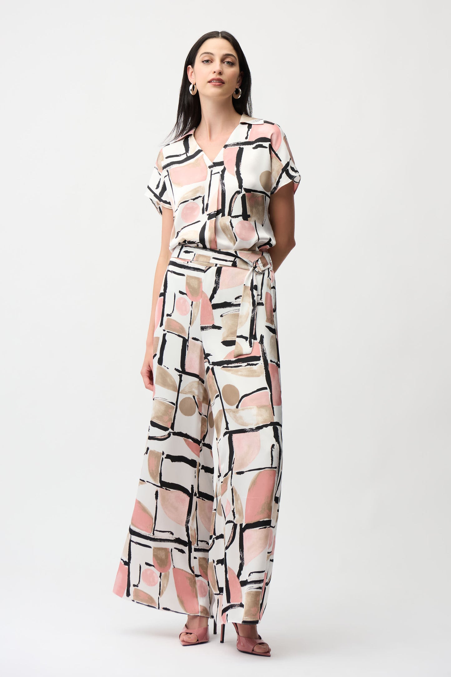 Joseph Ribkoff Satin Abstract Print Top Vanilla/Multi