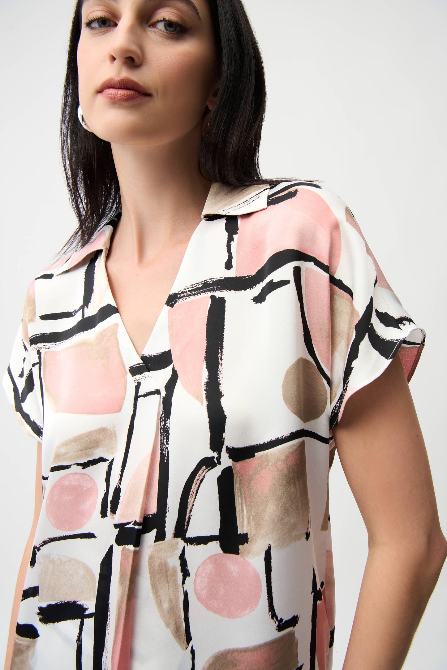 Joseph Ribkoff Satin Abstract Print Top Vanilla/Multi