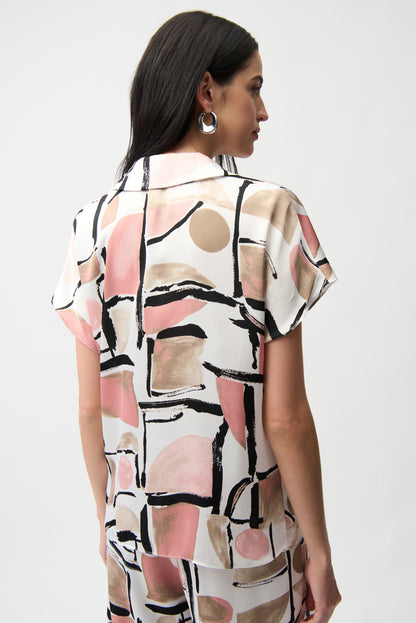 Joseph Ribkoff Satin Abstract Print Top Vanilla/Multi