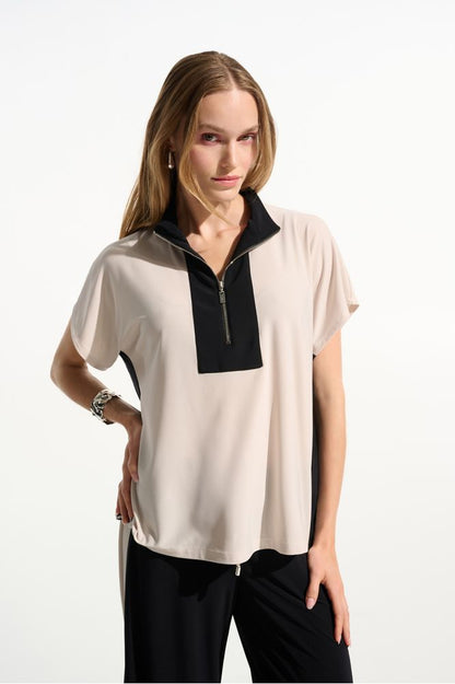 Joseph Ribkoff Block Straight Top - Moonstone/Black