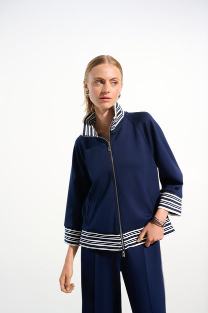 Joseph Ribkoff Funnel Collar Jacket Indigo/Vanilla