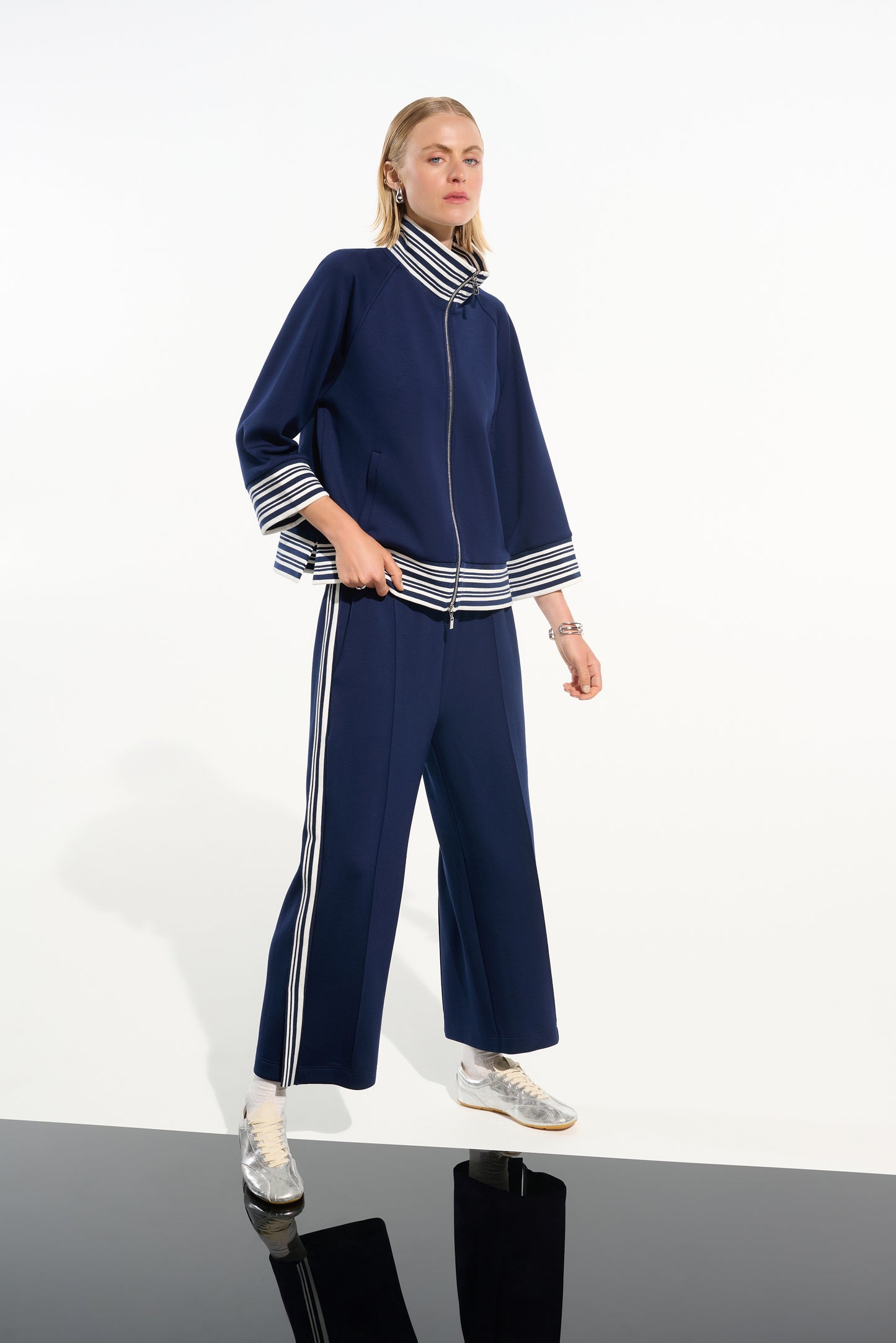 Joseph Ribkoff Funnel Collar Jacket Indigo/Vanilla