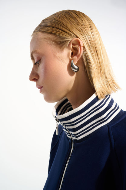Joseph Ribkoff Funnel Collar Jacket Indigo/Vanilla