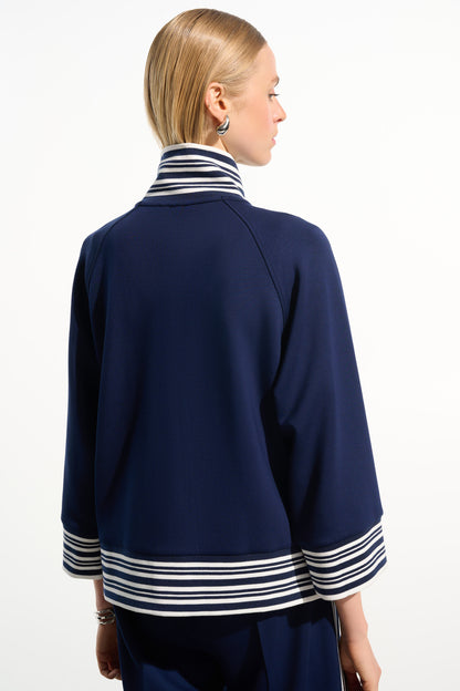 Joseph Ribkoff Funnel Collar Jacket Indigo/Vanilla