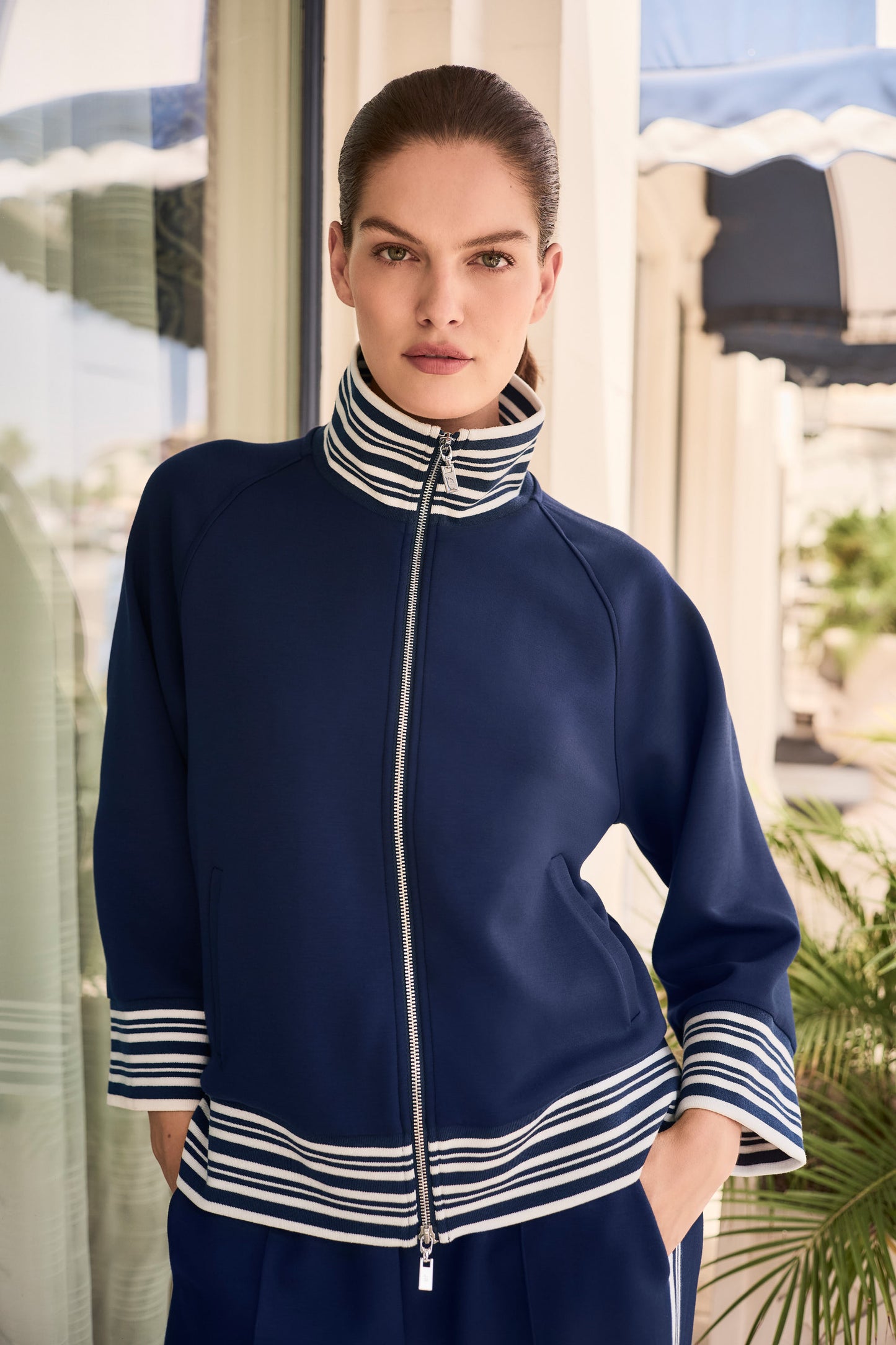 Joseph Ribkoff Funnel Collar Jacket Indigo/Vanilla