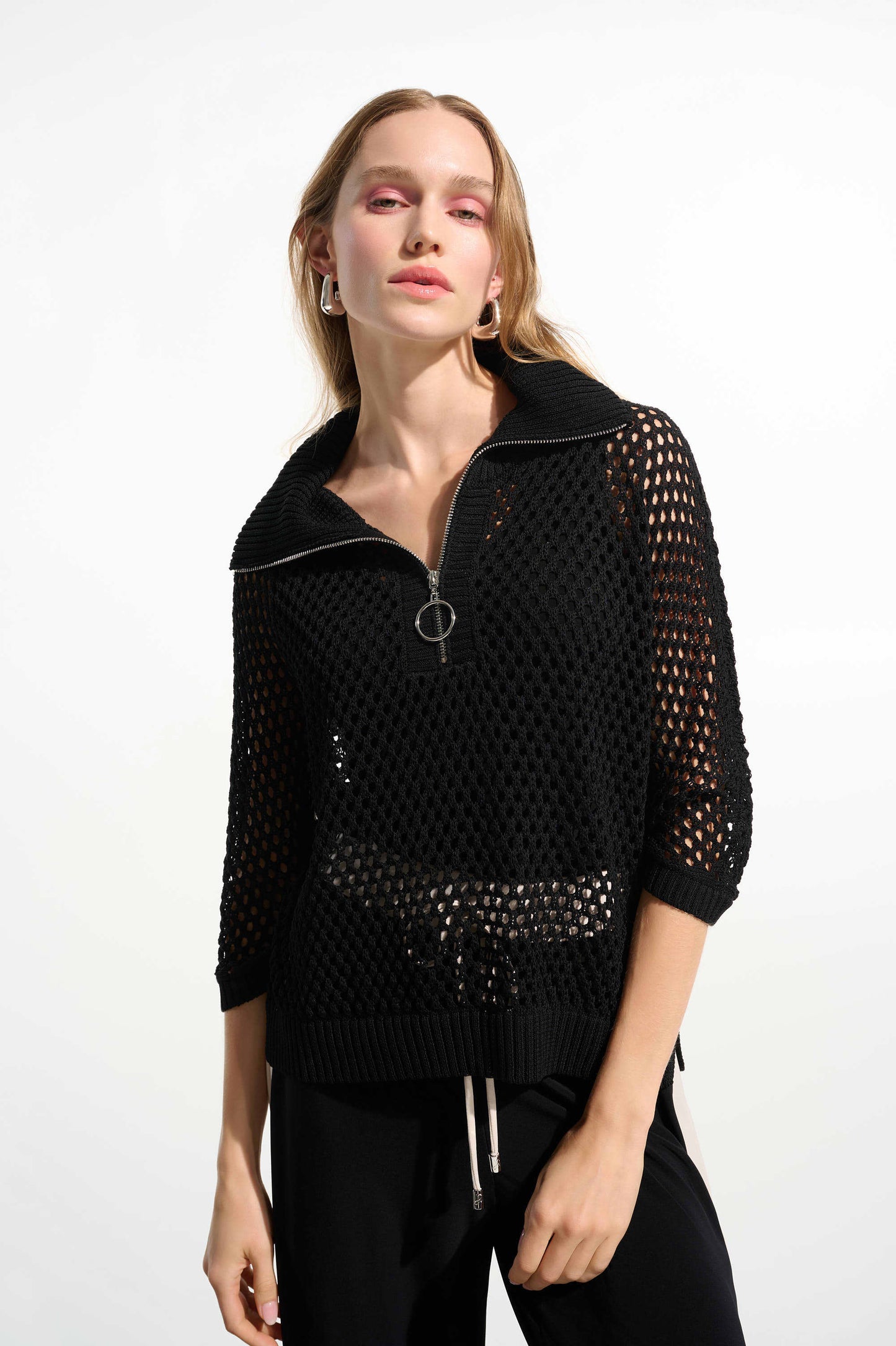 Joseph Ribkoff Boxy Half Zip Black