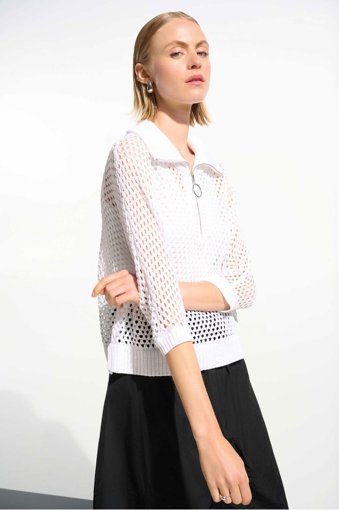 Joseph Ribkoff Boxy Half Zip Vanilla