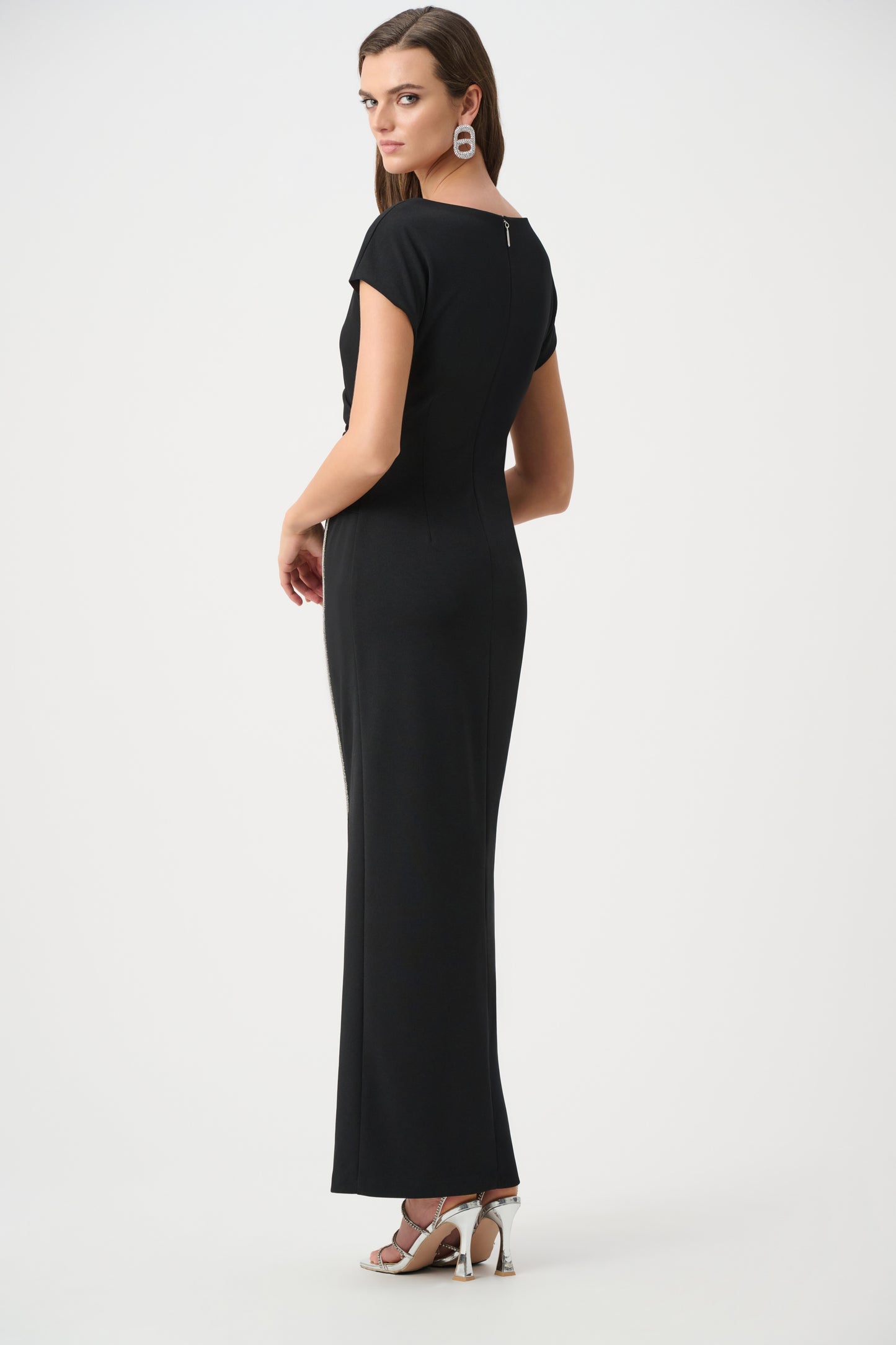 Joseph Ribkoff  Rhinestone Trim Crepe Gown Black