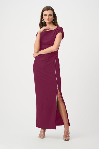 Joseph Ribkoff Rhinestones Piping Gown Berry Burst