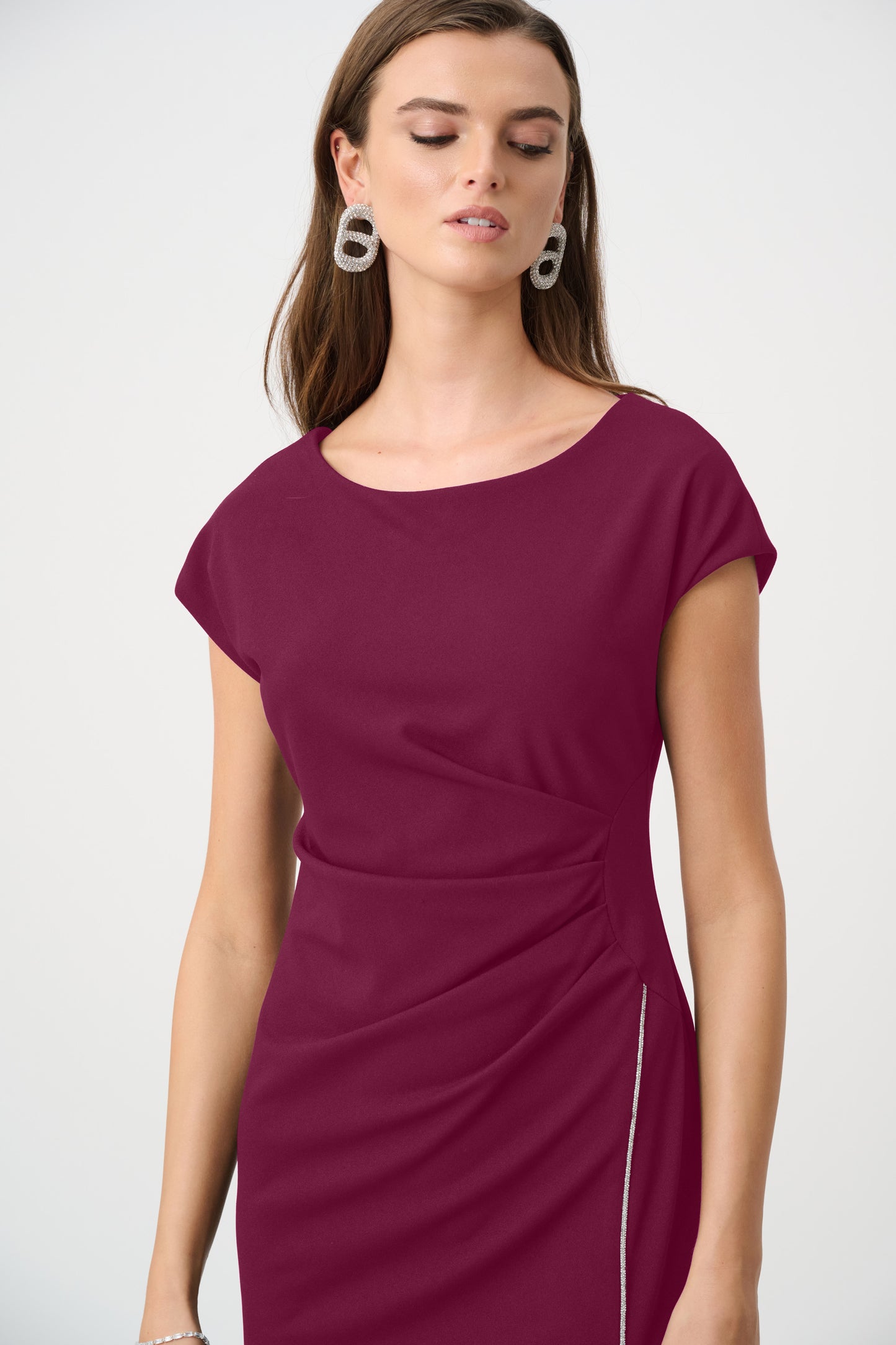 Joseph Ribkoff Rhinestones Piping Gown Berry Burst