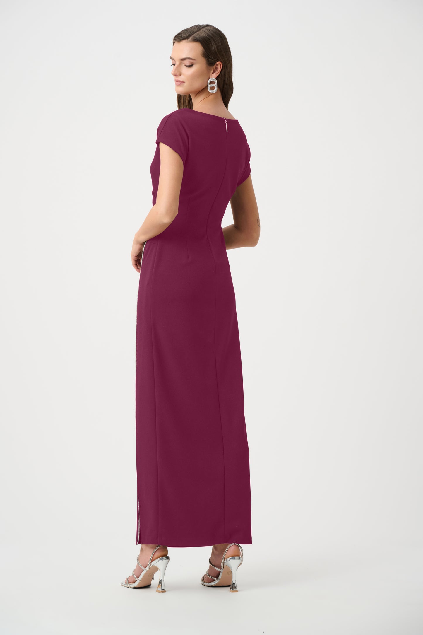 Joseph Ribkoff Rhinestones Piping Gown Berry Burst