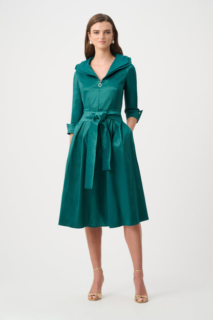 Joseph Ribkoff Taffeta Lapel Collar Dress Opulent Green