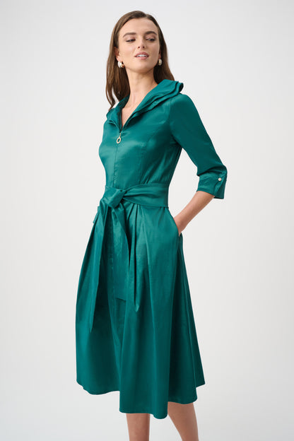 Joseph Ribkoff Taffeta Lapel Collar Dress Opulent Green