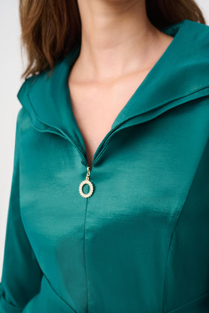 Joseph Ribkoff Taffeta Lapel Collar Dress Opulent Green