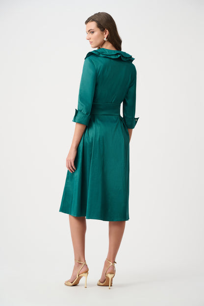 Joseph Ribkoff Taffeta Lapel Collar Dress Opulent Green
