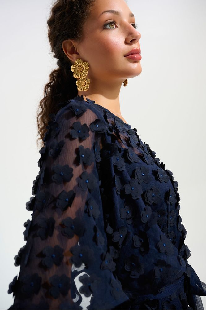 Joseph Ribkoff Embroidered Chiffon Dress - Midnight Blue