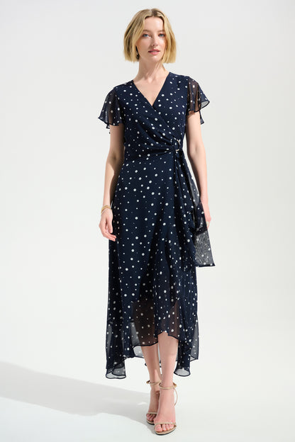 Joseph Ribkoff Print Wrap Dress Midnight Blue/Vanilla