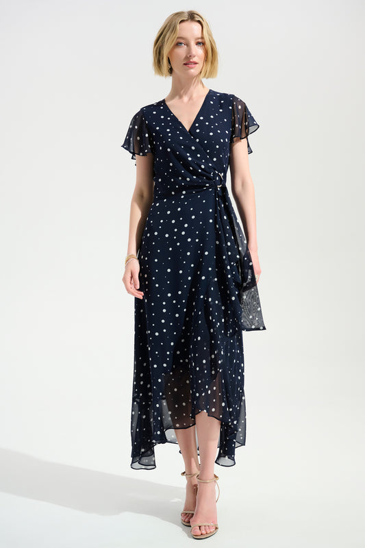 Joseph Ribkoff Print Wrap Dress Midnight Blue/Vanilla