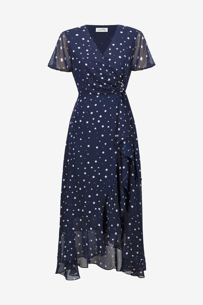 Joseph Ribkoff Print Wrap Dress Midnight Blue/Vanilla