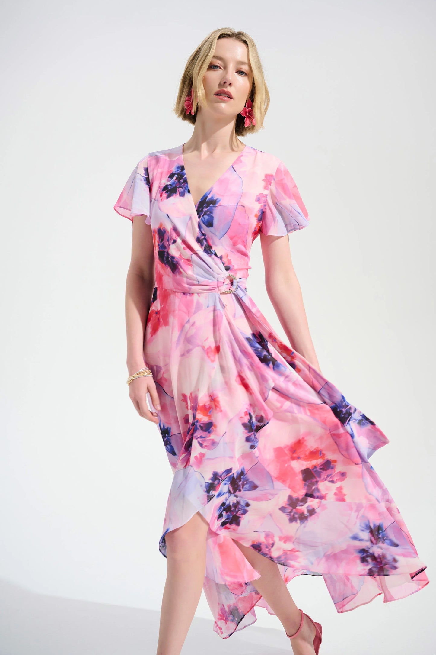 Joseph Ribkoff Ruffle Detail Wrap Dress-Multi