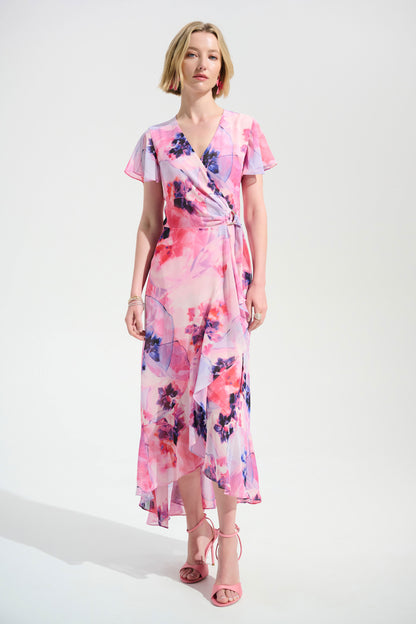 Joseph Ribkoff Ruffle Detail Wrap Dress-Multi