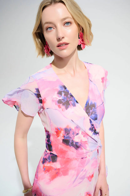 Joseph Ribkoff Ruffle Detail Wrap Dress-Multi