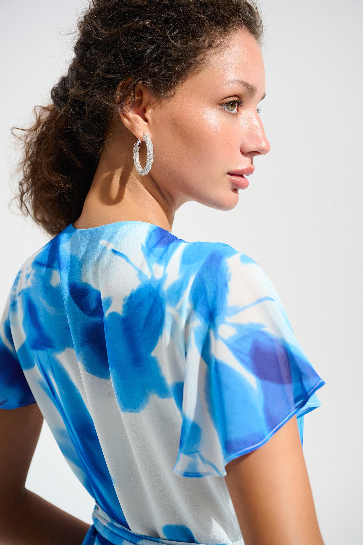 Joseph Ribkoff Ruffle Detail Wrap Dress Vanilla/Blue