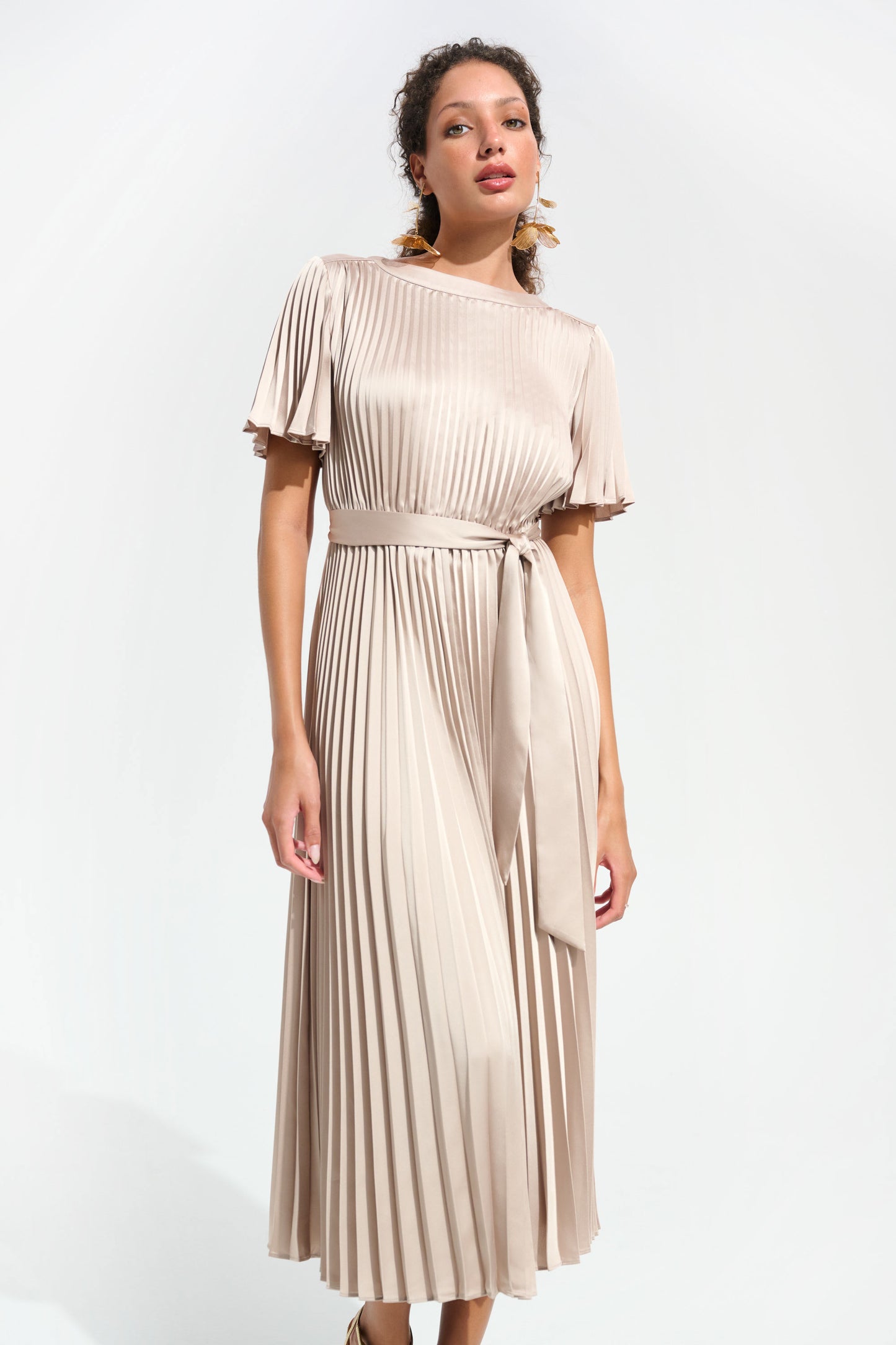 Joseph Ribkoff Pleated Satin Sand Dress