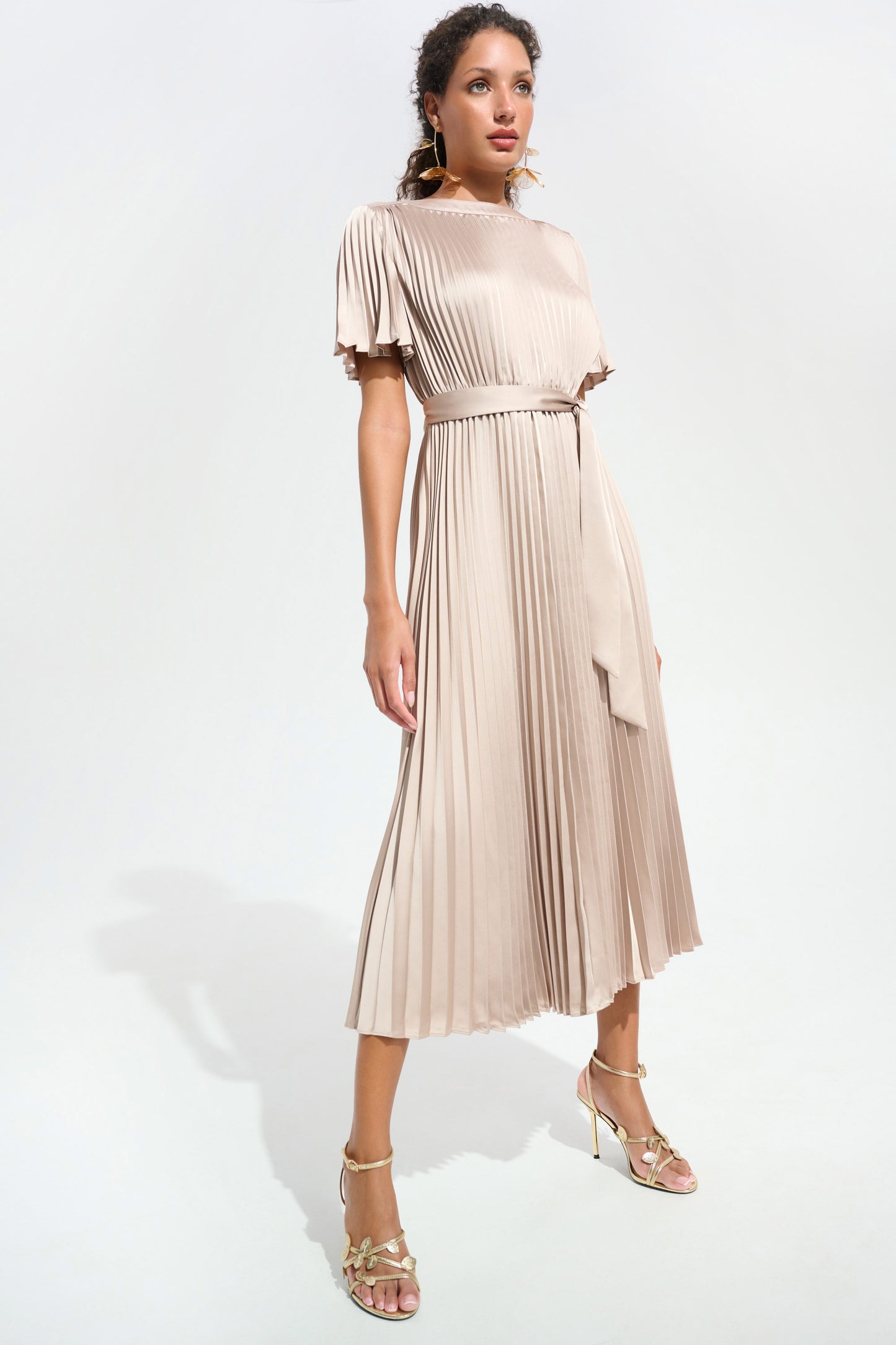 Joseph Ribkoff Pleated Satin Sand Dress