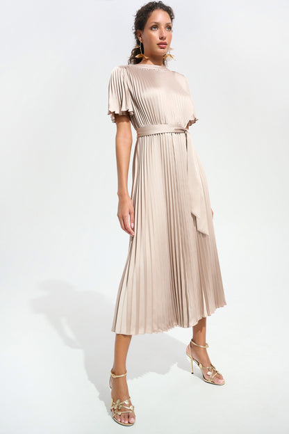 Joseph Ribkoff Pleated Satin Sand Dress