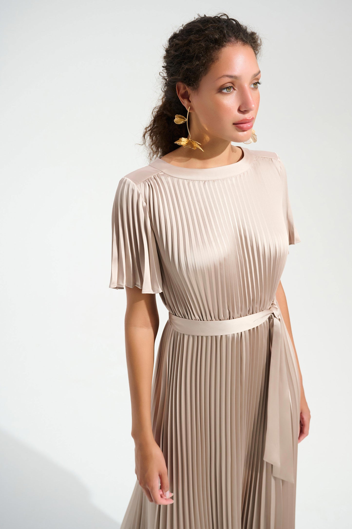 Joseph Ribkoff Pleated Satin Sand Dress