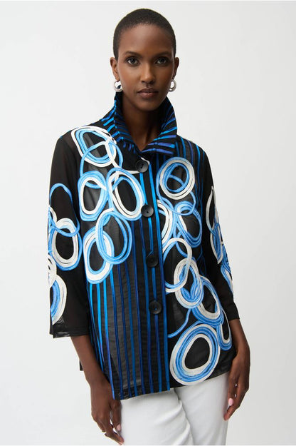 Joseph Ribkoff Satin & Mesh Jacket Black/Multi