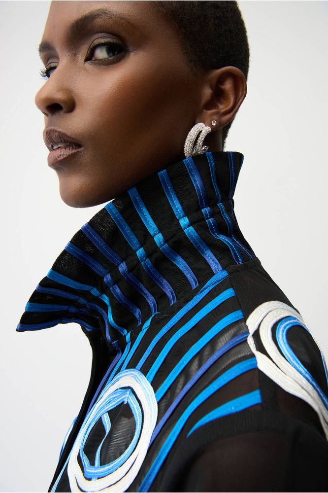 Joseph Ribkoff Satin & Mesh Jacket Black/Multi