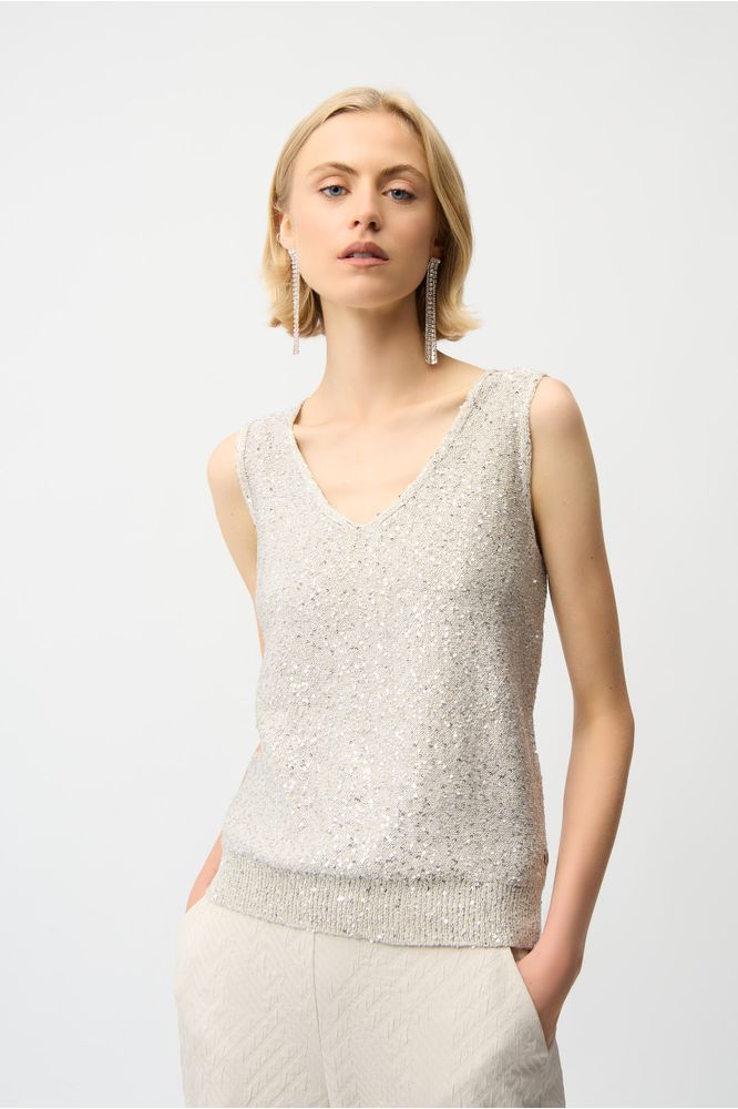 Joseph Ribkoff Sequins V-Neck Camisole - Moonstone