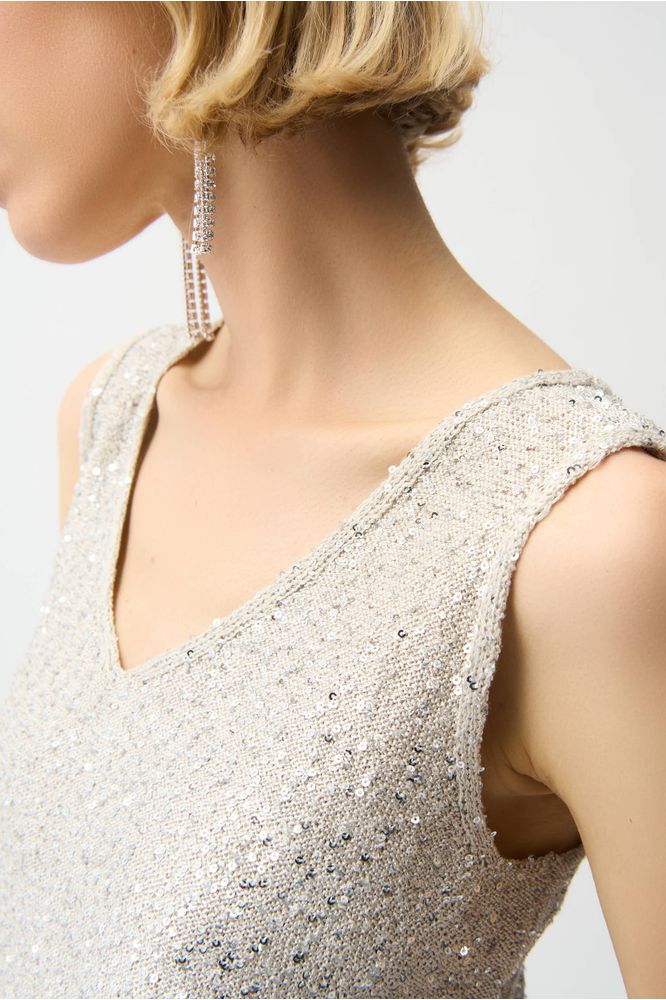 Joseph Ribkoff Sequins V-Neck Camisole - Moonstone