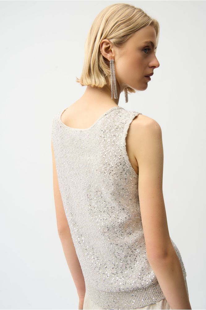 Joseph Ribkoff Sequins V-Neck Camisole - Moonstone