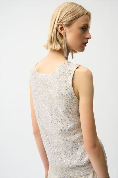 Joseph Ribkoff Sequins V-Neck Camisole - Moonstone
