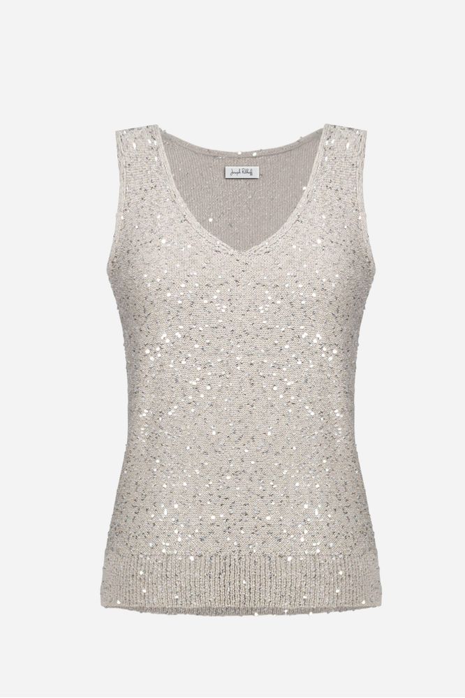 Joseph Ribkoff Sequins V-Neck Camisole - Moonstone